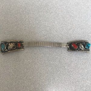 SOUTHWEST TURQUOISE & CORAL SILVER WATCHBAND